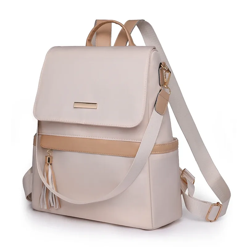 sac dos polyester beige noir gris bandoulière poignée souple fermeture éclair integree usage voyage femenin classique