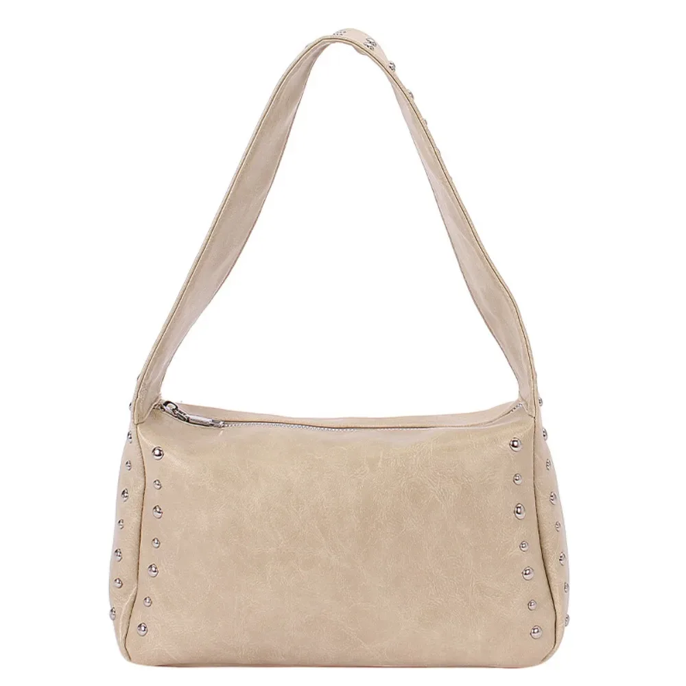 sac à main tendance style spicy girl, rétro à rivets, sac carré décontracté, sac d'épaule français couleur unie pour le quotidien