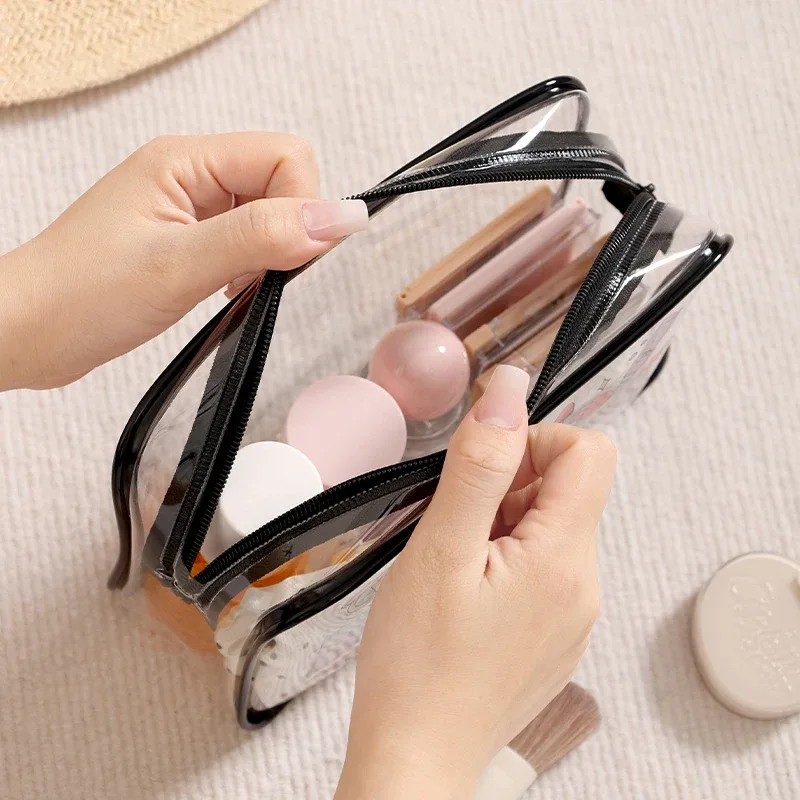 sac de rangement de voyage en pvc transparent, 1 pièce, avec fermeture à glissière, pochette de toilette et de cosmétiques, rangement de cosmétiques, trousse de maquillage de voyage pour femmes
