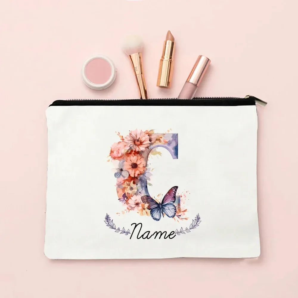pochette de maquillage personnalisée avec initiale et nom pour femmes, sacs à cosmétiques a-z, trousse de toilette de voyage pour filles, cadeau de mariage ou d'anniversaire pour elle