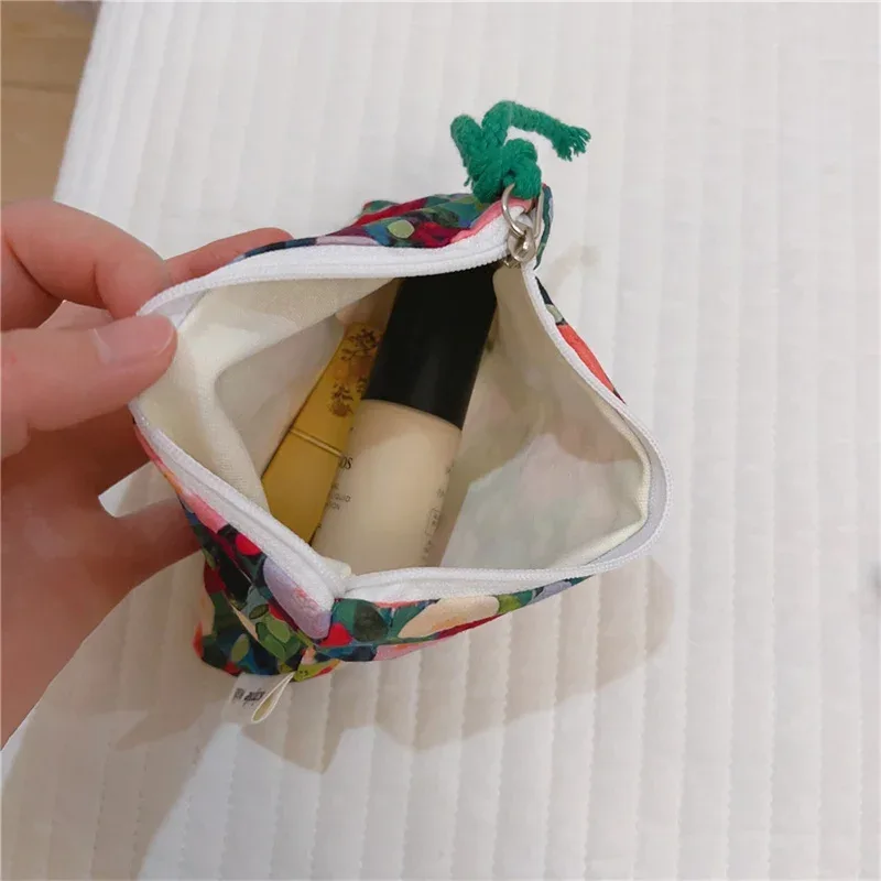 porte-monnaie en coton imprimé floral frais d'été, mini sac de rangement en tissu, petit sac pour écouteurs, pochette de voyage pour cosmétiques, sac de rangement pour maquillage
