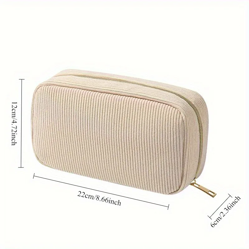 trousse de maquillage grande capacité en velours côtelé doux, sac à main portable quotidien, parfait pour rangement cosmétique et cadeau de fêtes