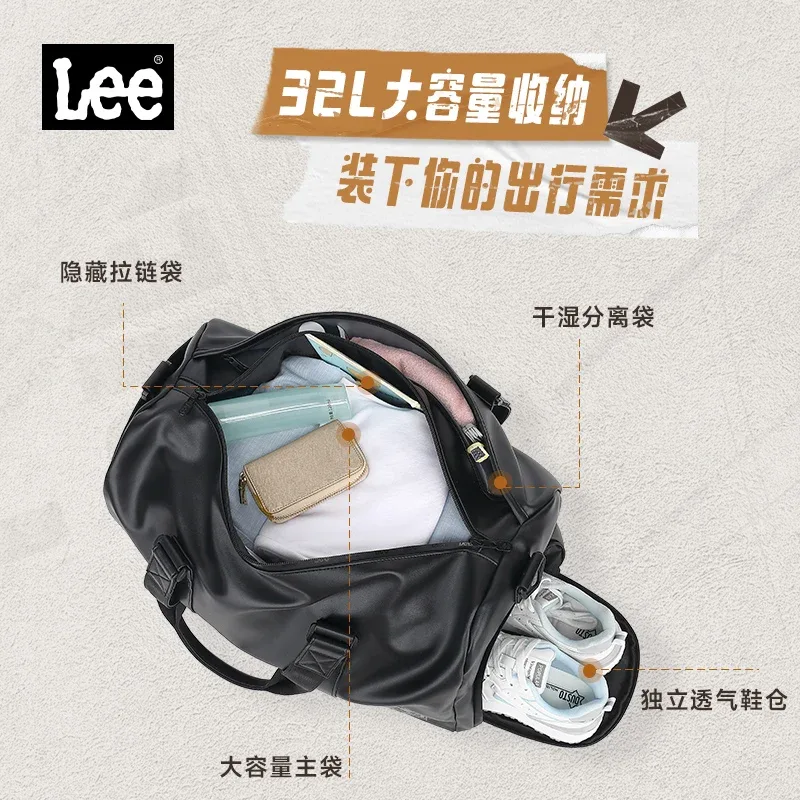lee – sac polochon de voyage en cuir imperméable de haute qualité, compartiment à chaussures sec et humide, grand bagage d'entraînement, sac de fitness pour femmes et hommes