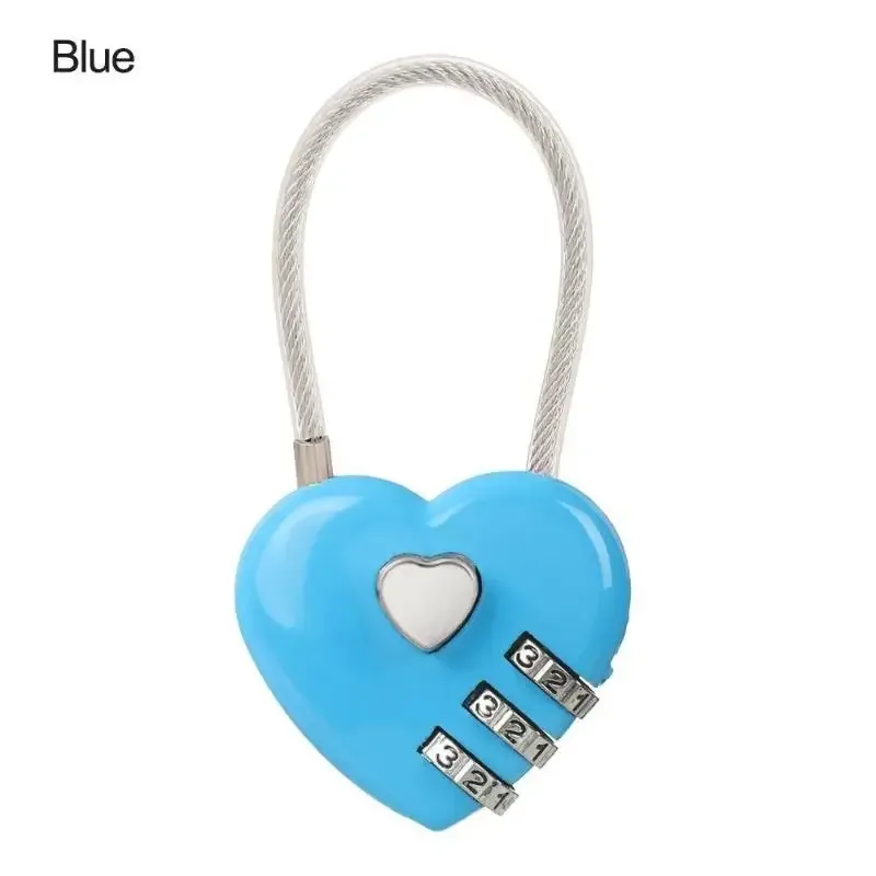 cadenas serrure tsa code trois chiffres forme coeur mettre plastique brillant noir bleu rose rouille resistant durable usage voyage