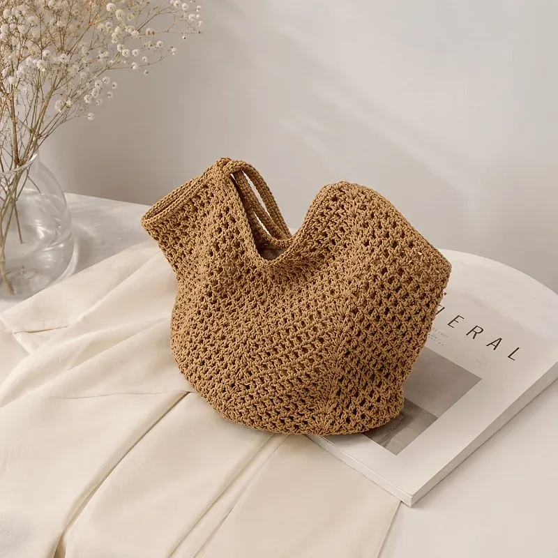 sac fourre-tout tissé de grande capacité pour femmes, sac à main léger et respirant à ouverture supérieure pour la plage, les voyages, le shopping, les trajets quotidiens.