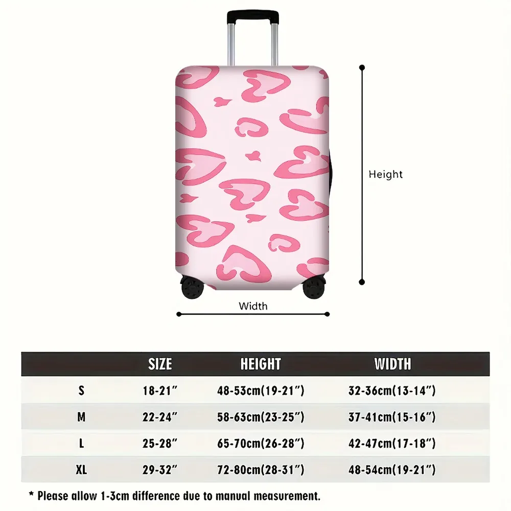 housse valise polyester motif coeurs roses blanc protection voyage accessoires anti poussière élastiques compact trajet longue durée