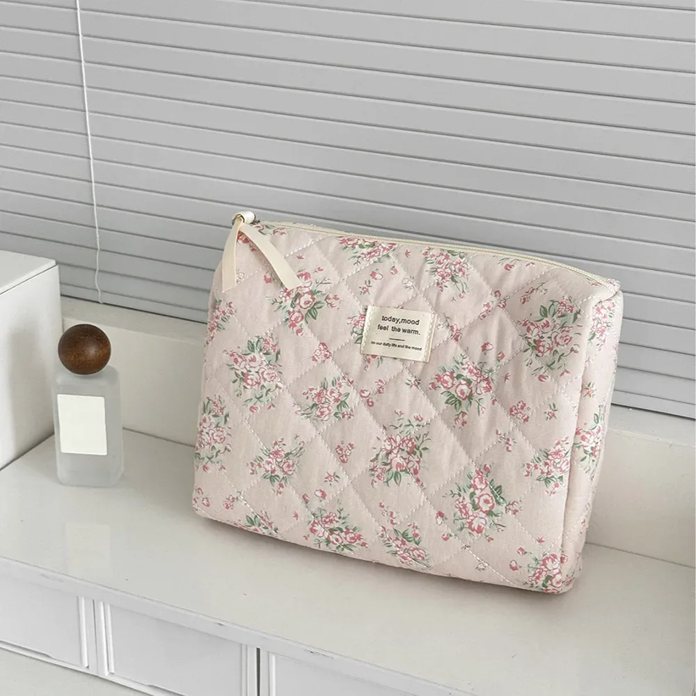 sac à cosmétiques vintage rose pour femmes, organisateur de voyage de mode, sac matelassé de maquillage, pochette de rangement de maquillage pour dames, sac à main à fermeture éclair