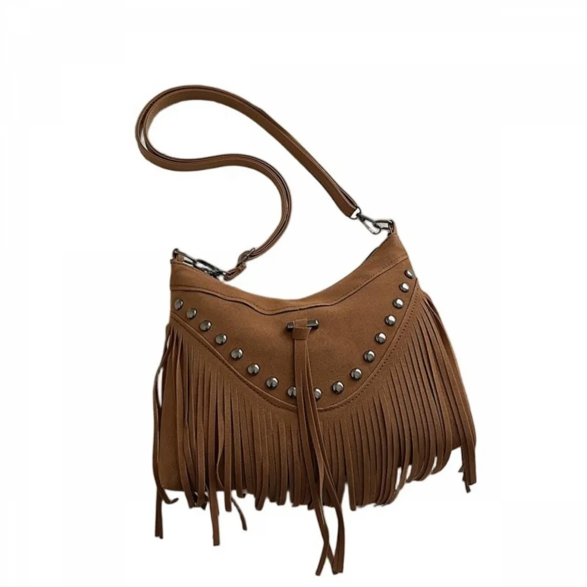 sacs à bandoulière longs à franges pour femmes, style bohème, en faux daim, vintage, avec rivets et fermeture éclair, sacs à bandoulière pour femmes, sacs de travail, sacs à cosmétiques quotidiens