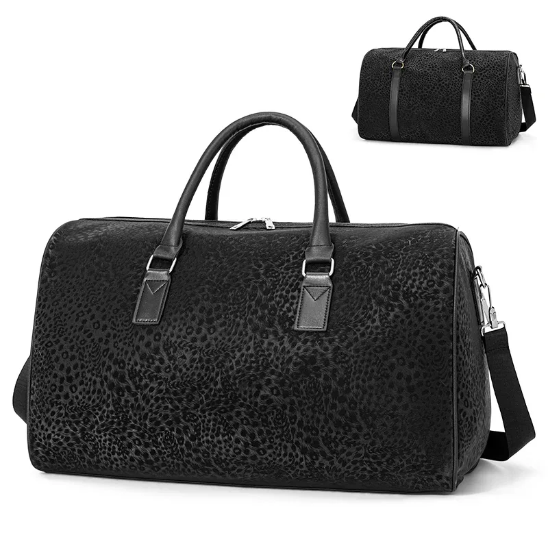 sac de voyage d'affaires pour homme, sac à main noir à motif léopard, compatible avec un ordinateur portable de 16 pouces, sac de voyage pour les déplacements professionnels et les vacances