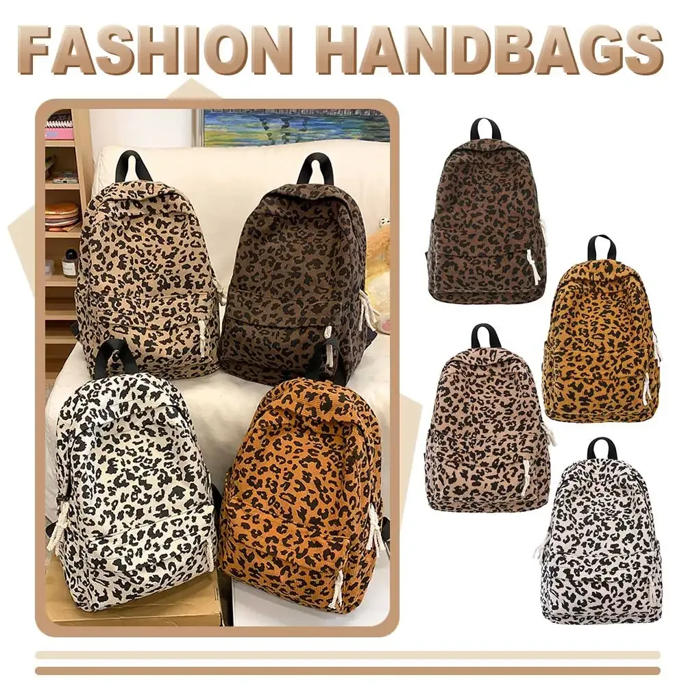 sac à dos léopard en velours côtelé, sac à dos tendance pour étudiants, grande capacité, sac à bandoulière élégant, multi-poches, sac de voyage en plein air