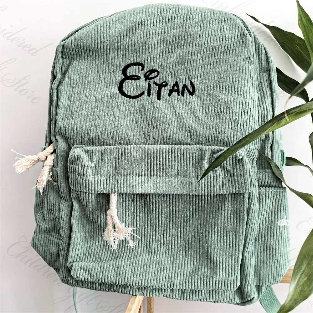 sac à dos personnalisé pour lycéen, avec nom brodé, sac à livres en velours côtelé pour adolescent, grands sacs de voyage personnalisés