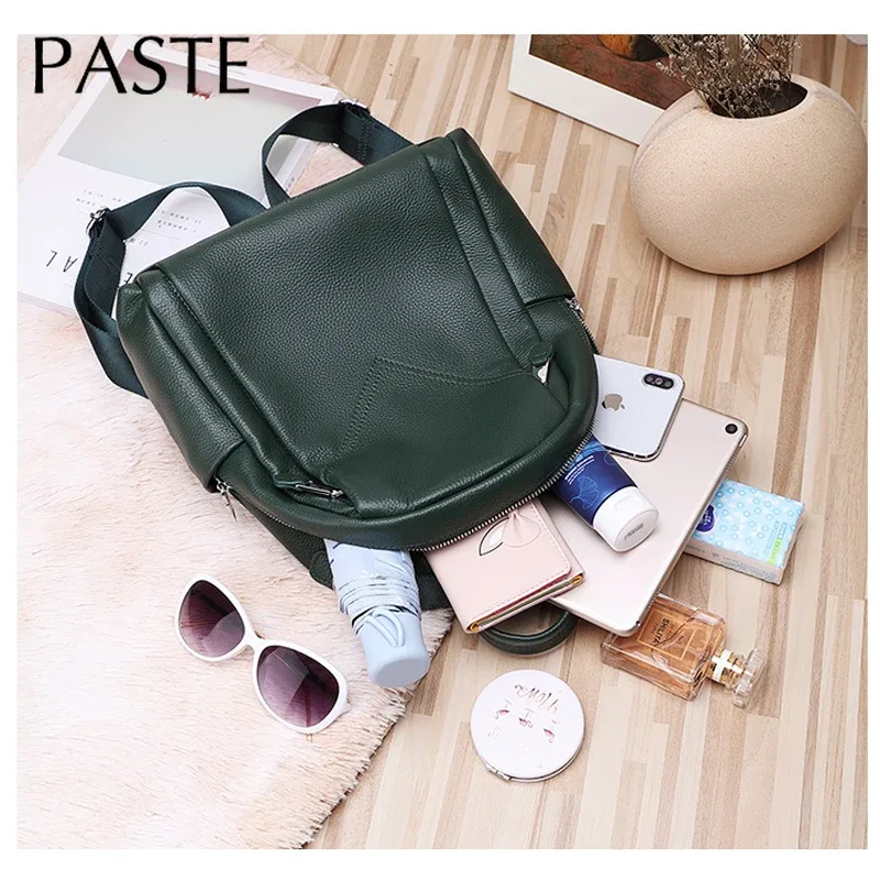sac à dos de luxe en cuir de vachette 100% véritable pour femme, grand sac à dos, vert, noir, gris, loisirs, voyage, initié, 03/bagpack