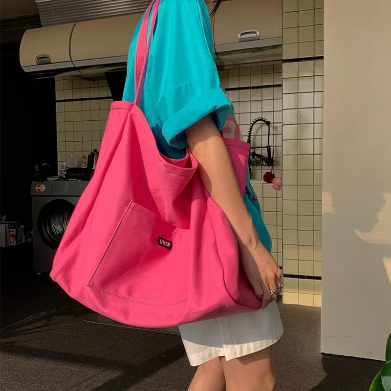 sac en toile de haute qualité réutilisable shopping sac à bandoulière femmes simple décontracté usage quotidien sac à main fourre-tout femme portable pliant sac à main