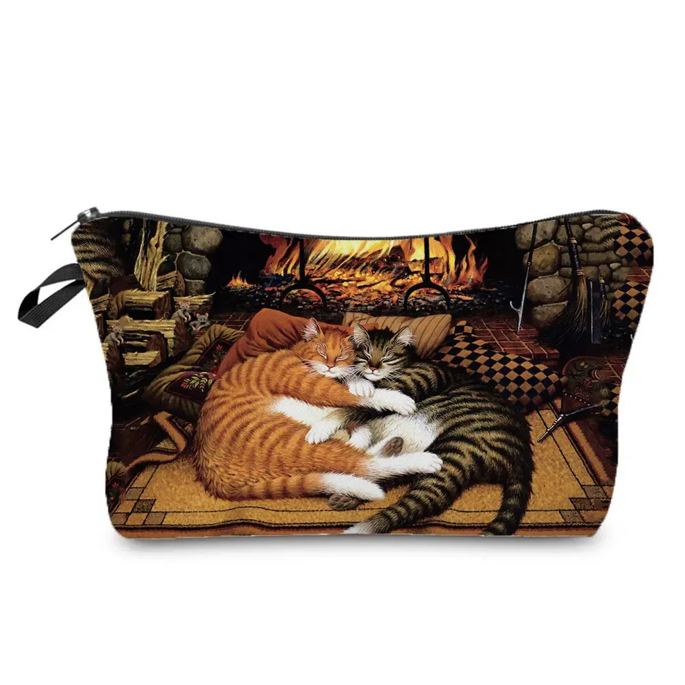 trousse de maquillage imprimée chat pour femme, peinture à l'huile, mode rétro, sacs à cosmétiques, haute qualité, étuis à crayons, sac cadeau portable, offre spéciale