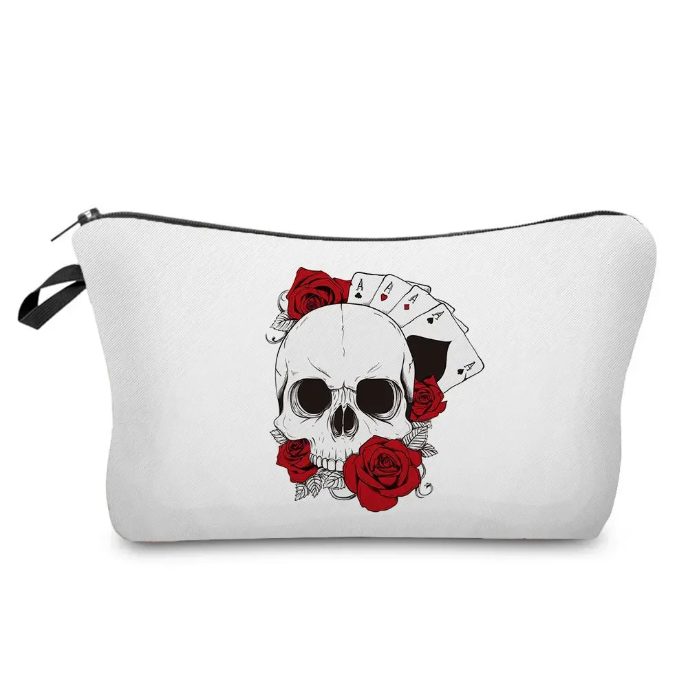 sacs à cosmétiques imprimés de crâne pour femmes, pochette de maquillage de personnalité, sac de rangement de voyage portable, étuis de rangement de rouge à lèvres, sac de maquillage à fermeture éclair