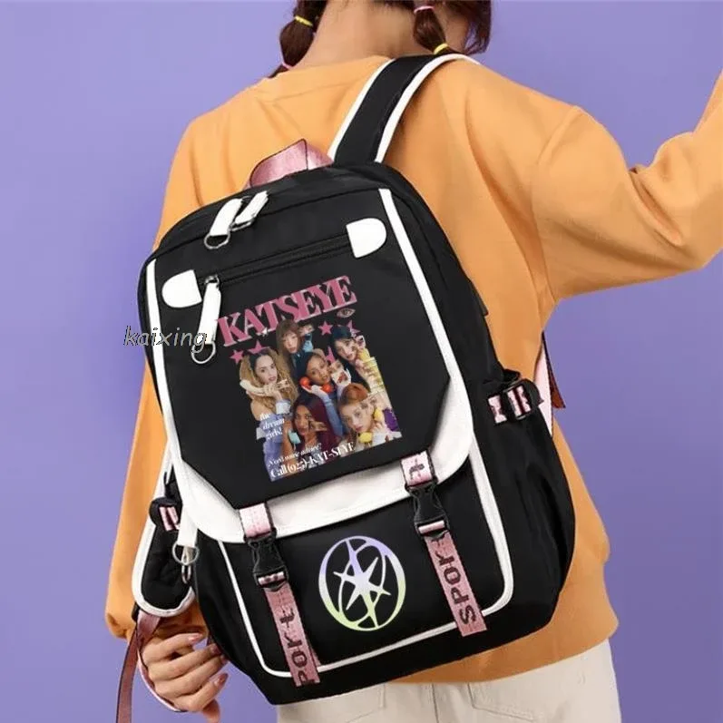kawaii chaud katseye drôle impression sacs à dos doux capacité étudiant cartable collège étudiant patchwork ordinateur portable simple mochilas