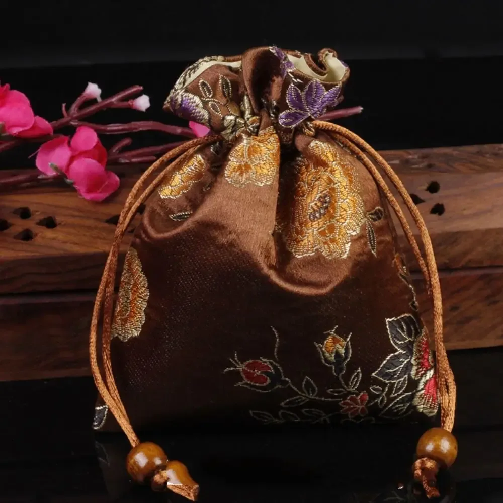 sac à cordon brodé floral, porte-monnaie, sac à bonbons, sac d'emballage pour bijoux, sac à sucre festif de grande capacité de style chinois