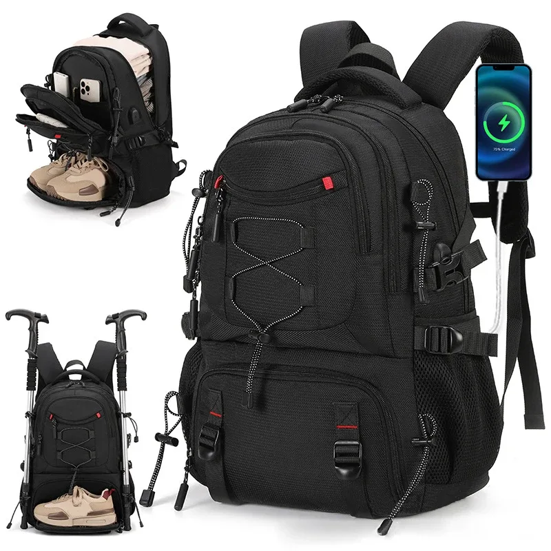 sac à dos d'escalade usb pour ordinateur portable, sac à dos léger avec sac à chaussures, sac à dos de camping en plein air, sac à dos de randonnée, cartable de sport et de gym