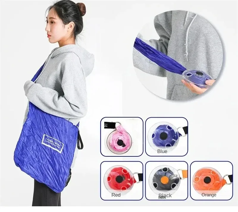 Sac de courses pliable et rétractable pour supermarché, pochette réutilisable écologique, sac de rangement ultra-compact et portable pour la maison