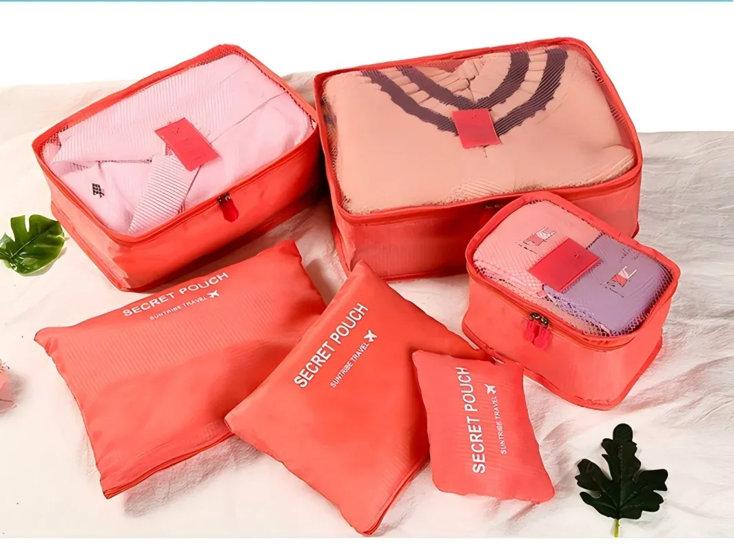 Homefish Lot de 6 cubes de rangement de voyage en tissu Oxford imperméable pour vêtements, chaussures, sous-vêtements, valise et bagages
