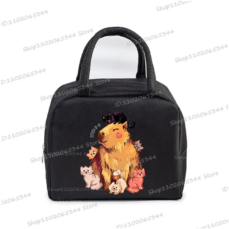 kawaii capybara design boîte à déjeuner sac de rangement femmes dessin animé capybara imprimer portable bento sacs animaux capybara amant sacs à déjeuner