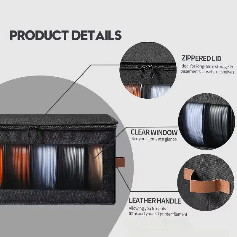 sac de rangement pour filament d'imprimante 3d, organisateur anti-humidité, pochette transparente pour bobines de 1 kg pla petg tpu abs, bac de transport pliable