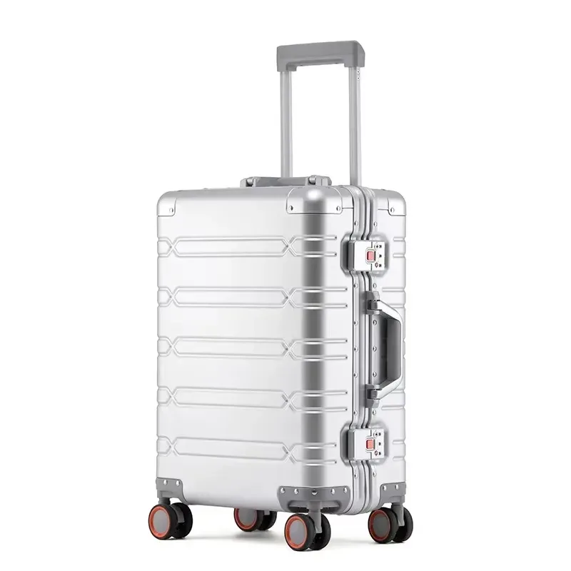 valise à roulettes 100% aluminium-magnésium, grande capacité, avec roue rotative, boîtier de chariot de voyage, valise à main de 20 pouces