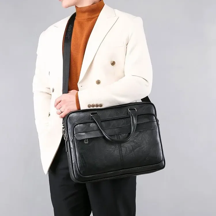 sac d'affaires en cuir pu de grande capacité pour hommes, étuis à bombes de luxe, fourre-tout noir, sac à main étanche, sacs à bandoulière initiés