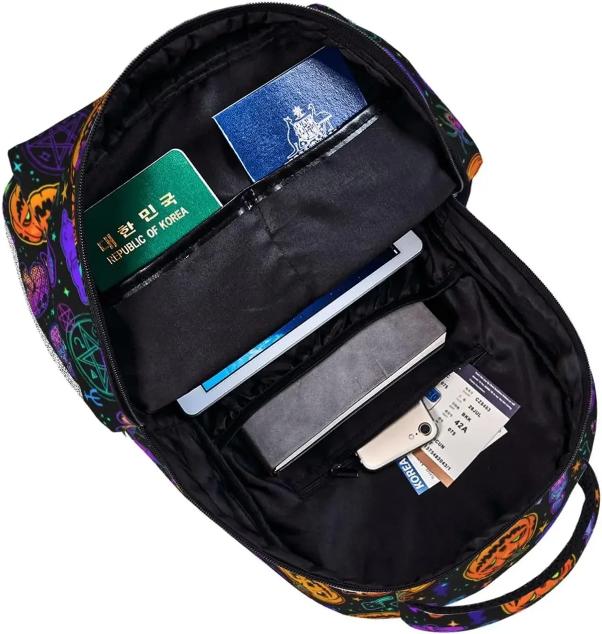 sac à dos léger pour ordinateur portable pour hommes et femmes, cartable universitaire, sac à dos décontracté, sac de voyage, citrouilles d'halloween et éléments magiques