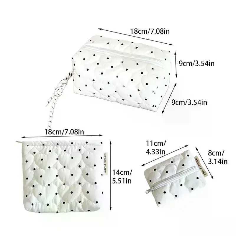 trousse de maquillage matelassée à pois pour femmes et filles, petite et grande, pour rouge à lèvres, pinceaux, cosmétiques, étui portable, mini portefeuille, porte-monnaie