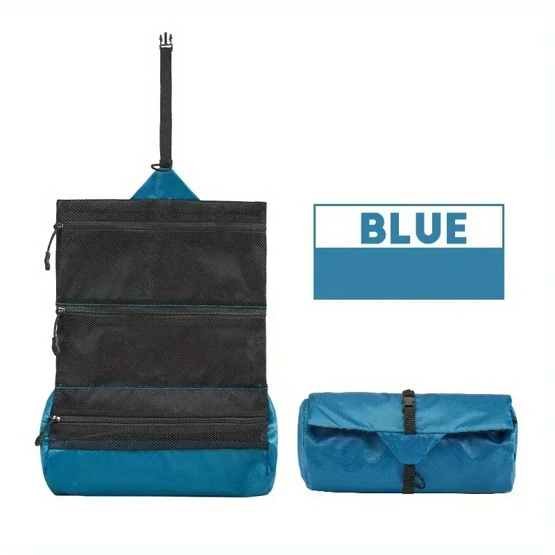 trousse de toilette pliable de voyage pour hommes, pochette de rangement de lavage portable avec séparation sèche et humide, trousse de maquillage étanche pour femmes