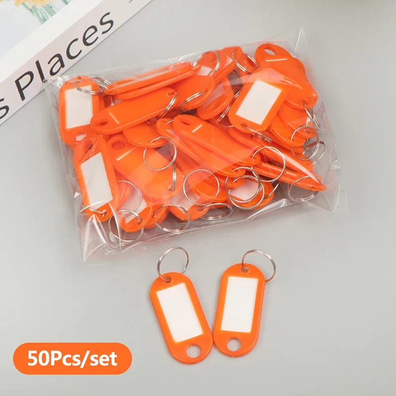 porte-clés coloré, étiquette de clé, identification, nom, adresse de salle, marqueur de numéro tel, étiquette de bagage avec anneau fendu, 50 pièces