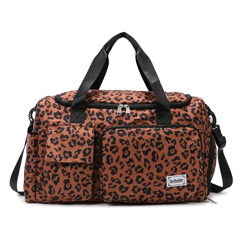 sac de voyage classique à imprimé léopard grande capacité avec plusieurs poches et compartiment à chaussures, sac de sport et de fitness