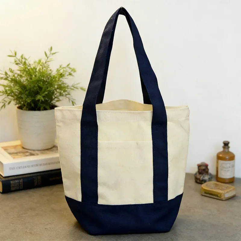 sac de shopping en toile tendance avec coutures colorées, sac à main pour trajets quotidiens, sac à bandoulière simple, doux et confortable, sac de rangement écologique pour le déjeuner