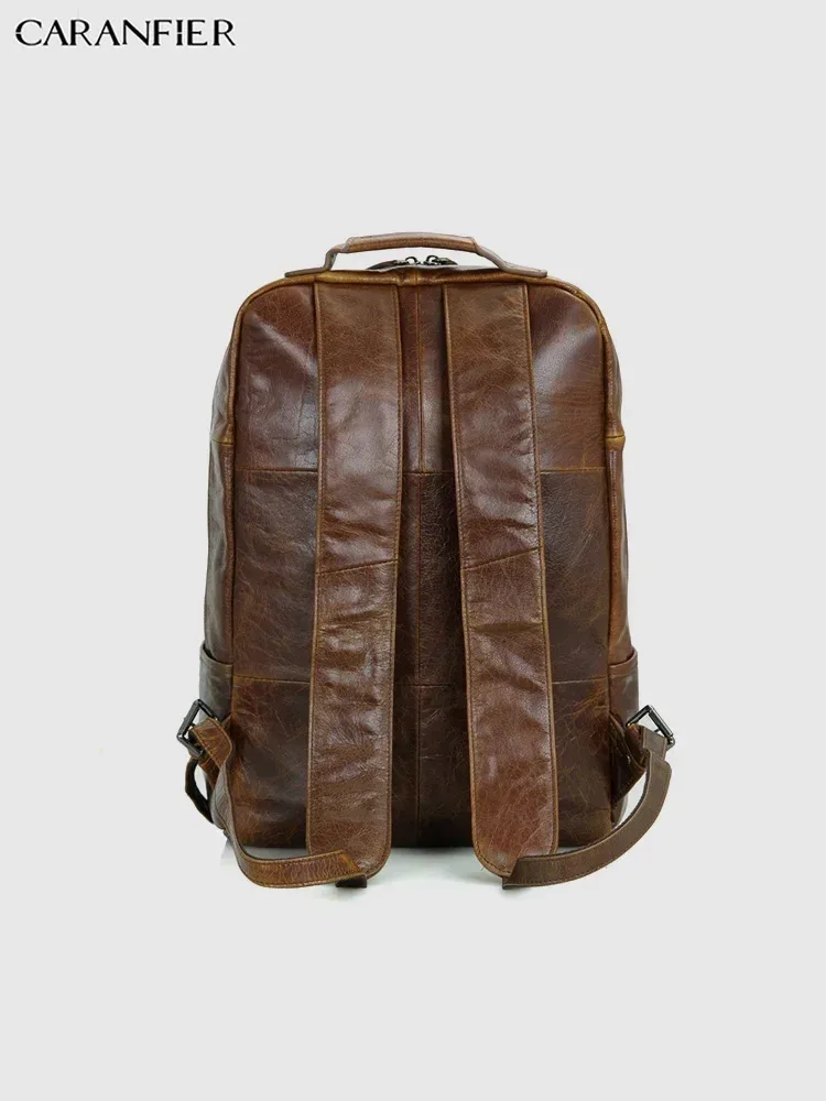 sac dos cuir véritable marron foncé poignées boucles métalliques pochette latérale bandoulière arquée fermeture éclair informatique voyage