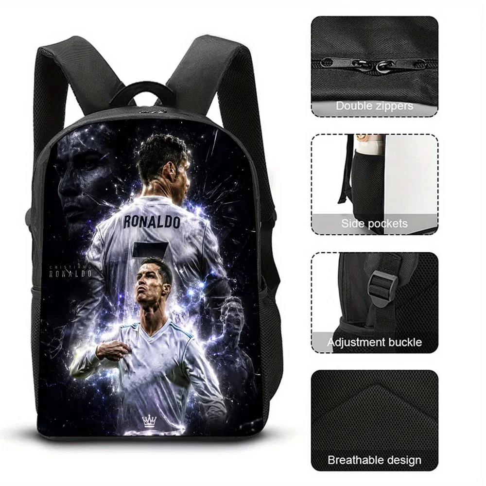 sac à dos de football ronaldo pour étudiant, impression 3d cr7, sacs d'école de 16 pouces, sac à dos de sport en plein air pour garçon et homme, grand sac de voyage, cadeau