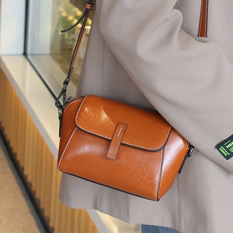 sac à main en cuir de vachette pour femme, petit sac de téléphone à la mode, sac à bandoulière de haute qualité, sac lancé polyvalent et simple, avertissement à l'huile