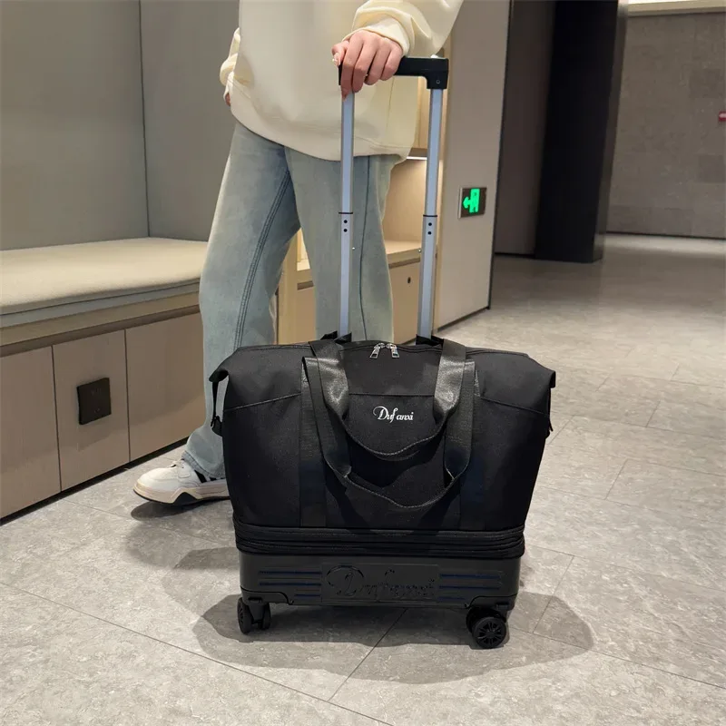 sac de voyage grande capacité à roulettes en tissu oxford, sac de sport à bandoulière, sac à bagages portable extensible et pratique