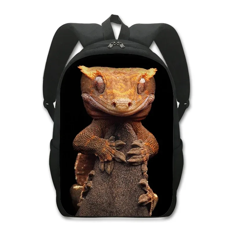 sac à dos imprimé animal de compagnie de 16 pouces pour femme et enfant, fourre-tout d'école, de voyage, avec grenouille, caméléon, serpent, araignée, livre, cadeau