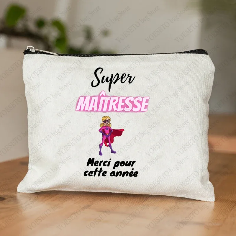 trousse de maquillage pour femmes avec appréciation des enseignants français, trousse à cosmétiques au design artistique, trousse à crayons pour femmes
