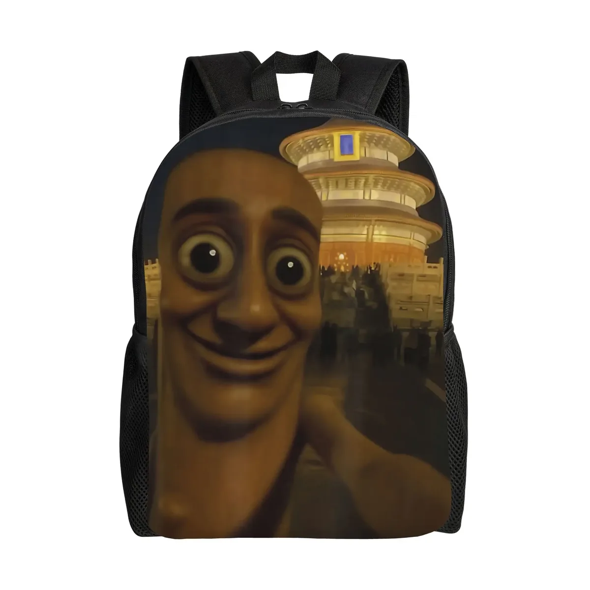 sac dos polyester dessin animé personnage souriant onde soleil bleu beige noir 20 35 litres pliable extensible plastique souple décontracté voyager ecole