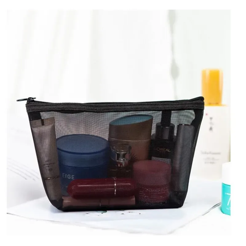 sacs à cosmétiques transparents en maille, petite et grande trousse de maquillage noire, trousse de toilette de voyage portable, trousse de rangement pour rouge à lèvres, poudres, 1pc
