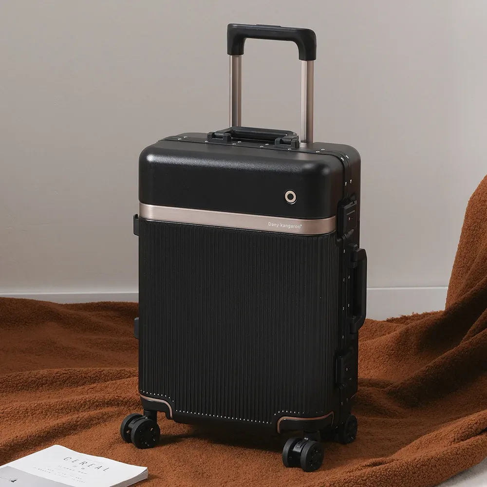 valise de voyage 20/22/24/26 pouces avec roulettes pivotantes, cadre en aluminium multifonctionnel, bagage à main en pc