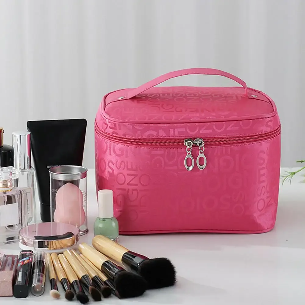 sac à cosmétiques de style coréen avec imprimé de lettres, grande capacité, portable, étui de maquillage de voyage, organisateur de rangement pour articles de toilette pour femmes.