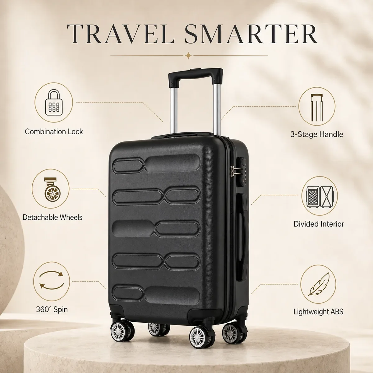 valise cabine 55*40*20cm, 20 pouces, compatible avec plusieurs compagnies aériennes, roues détachables, poignée télescopique à trois sections, plusieurs compartiments, coque rigide, affaires, voyages de week-end, cadeau de vacances