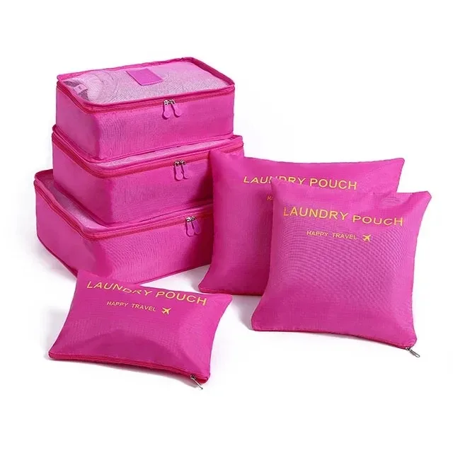 organisateur voyage sac rangement nylon translucide gris rose bleu grande capacité tri chaussures vêtements transport