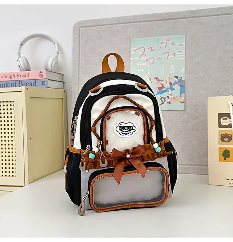 sac à dos coréen à nœud papillon, grande capacité, esthétique soignée, couleur transparente contrastante, pour l'école
