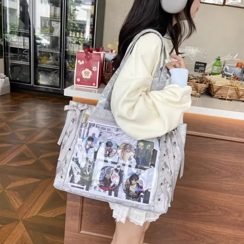 nouveau sac à bandoulière y2k avec nœud en ruban, style japonais ita, pochette transparente mignonne pour fille, grande capacité, sac fourre-tout à bandoulière, sacs à main diy pour affichage