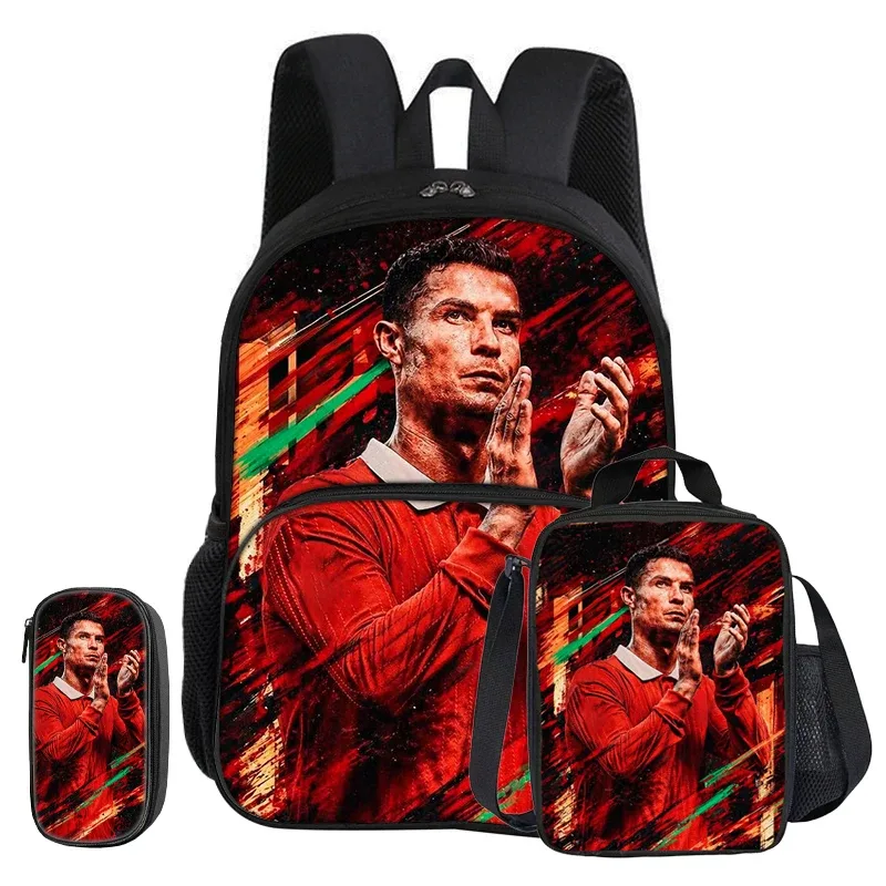 sac dos nylon noir rouge vert sport football trophées ronaldo identité visuelle unisexe voyage école université tranche intermédiaire informatique