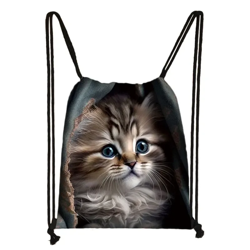 sac à dos imprimé chaton mignon pour femmes, sacs à cordon de serrage chat siamois, sac à bandoulière décontracté pour adolescents, sacs à livres de voyage, porte-chaussures